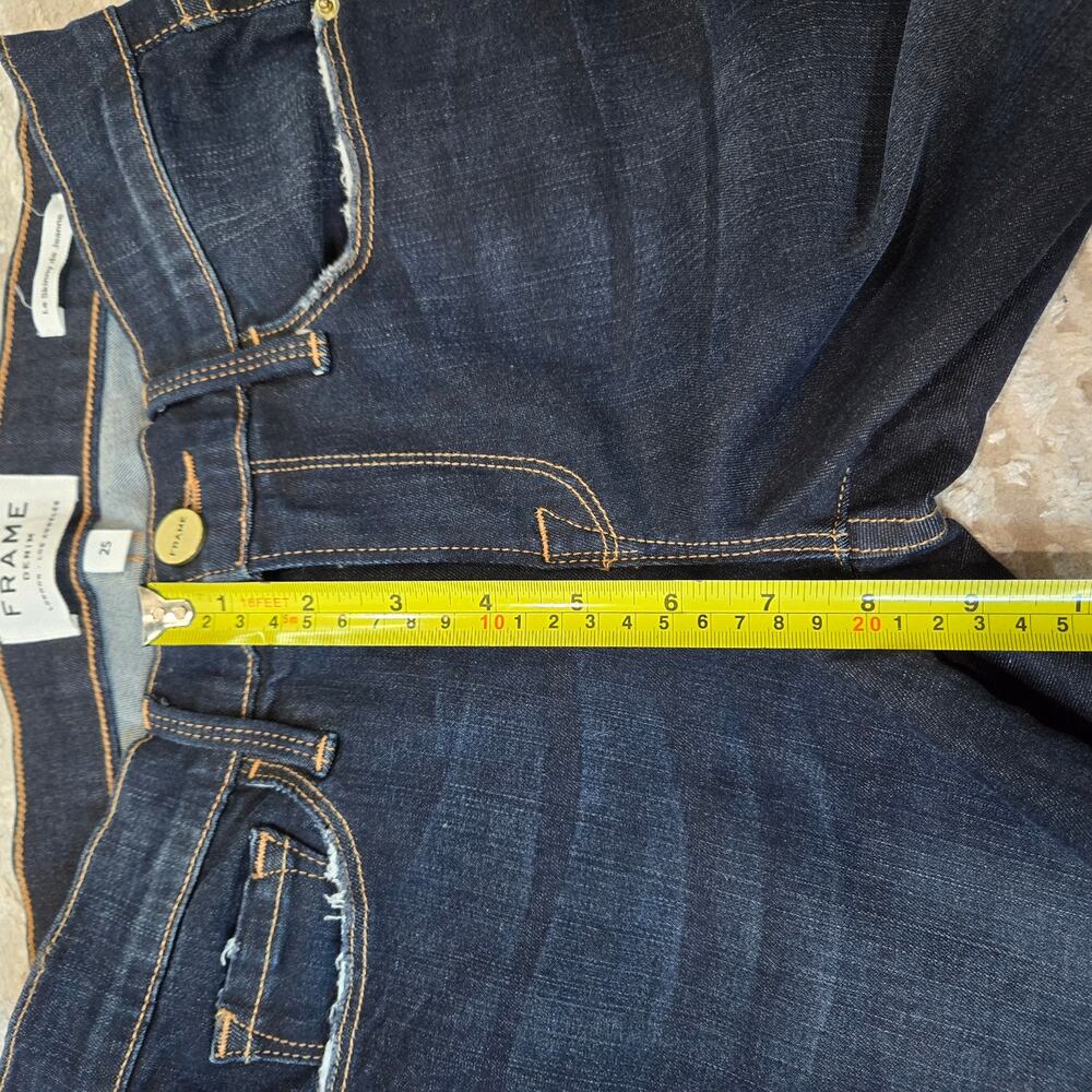 Frame Le Skinny de Jeane Denim Jeans Women's Edgeware‎ Dark Wash Raw Hem 25 - Picture 8 of 9